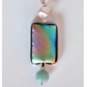 Fairytale pendant- handmade dichroic glass with semiprecious and vintage beads